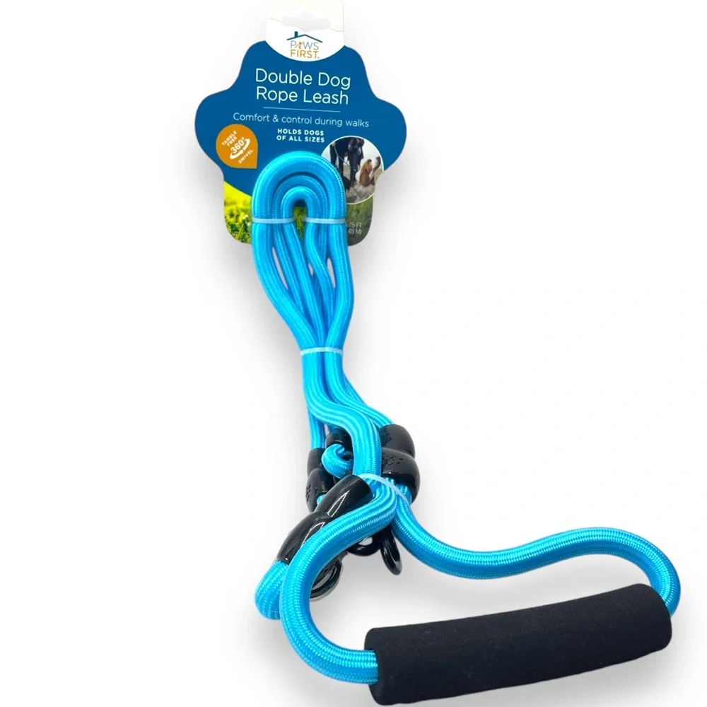 Paws First Brand New Double Dog Rope Leash Tangle Free 360 Degree Swivel 4.75 FT